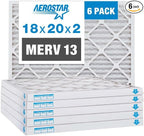 Aerostar 18x20x2 MERV 13 Pleated Air Filter, AC Furnace Air Filter, 6 Pack (Actual Size: 17 1/2" x 19 1/2" x 1 3/4")