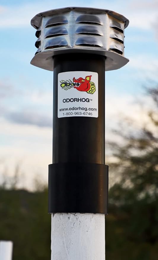 OdorHog Metal Cap Slip On Vent Stack Pipe Filter 4" Black ABS, Removes Outdoor and Sewer Odor Problems (4.0-inch)