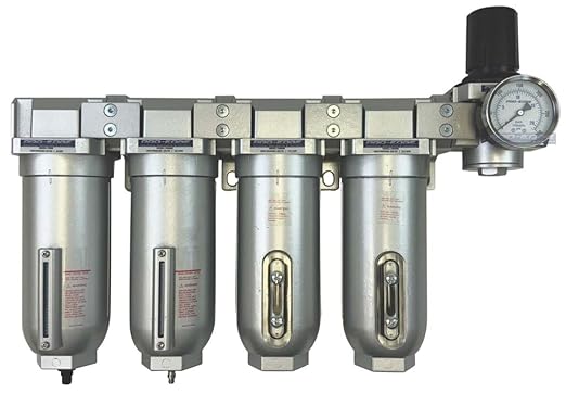 3/4" NPT Industrial (5-Stage) Moisture Removing Particulate Filter and Oil Removing Coalescing Filter and Two Desiccant Air Dryers and Air Pressure Regulator