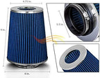 BLUE 3.5" 89 mm Inlet Truck Air Cone Replacement Performance Washable Clamp-On Dry Air Filter (8" Tall)