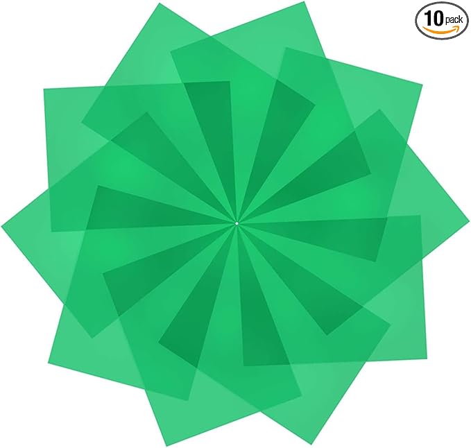 10 Pack Gel Light Filter- Colored Overlays Correction Lighting Filters,Transparent Color Film Plastic Sheets for Christmas Landscape Led Light or Reading (Green)