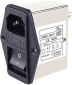 IEC Power Filter, Inlet Power Socket, IEC Socket Power Filter with Built-in Fuse and Rocker Switch, Noise Suppression, Compatible with CW2C-3A-T/CW2B-6A-T/CW2B-10A-T (CW2C-10A-T)