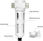 Beduan 1/4" Air in-line Compressed Particulate Filter,Moisture Water Trap Filter With Visible Bowl,Semi-Auto Drain(MINI)