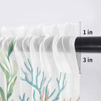 Summer Beach Sheer Valance Curtains, Ocean Colorful Coral Shell Seaweed Starfish Light Filtering Kitchen Valances Rod Pocket Voile Curtain Window Treatment for Bedroom/Living Room/Basement 60Wx18L