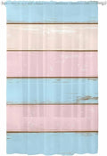 Sheer Curtains 96 Inches Long, Pink Blue Wood Grain Semi Sheer Curtains Light Filtering Window Treatment, Farmhouse Country Shabby Striped Privacy Voile Drapes for Living Room Bedroom 52x96 Inch