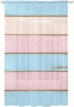 Sheer Curtains 96 Inches Long, Pink Blue Wood Grain Semi Sheer Curtains Light Filtering Window Treatment, Farmhouse Country Shabby Striped Privacy Voile Drapes for Living Room Bedroom 52x96 Inch