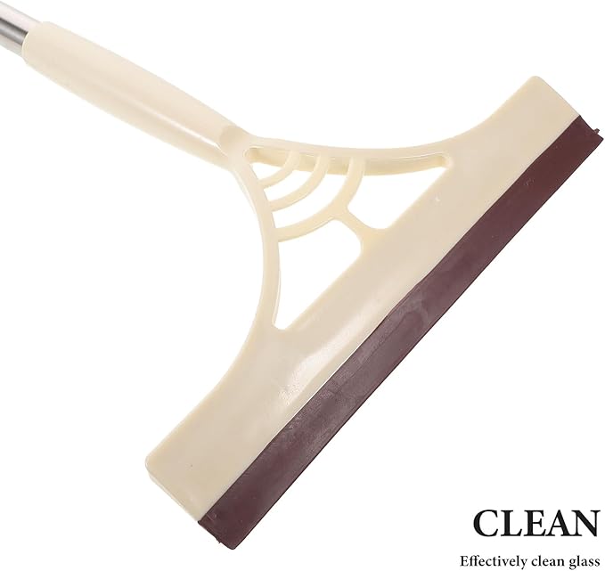 Multifunctional Glass Door Squeegee with Long Handle, Dry and Wet Use Floor and Mirror Cleaner for Bathroom Shower Windows, Khaki Household Water Scraper
