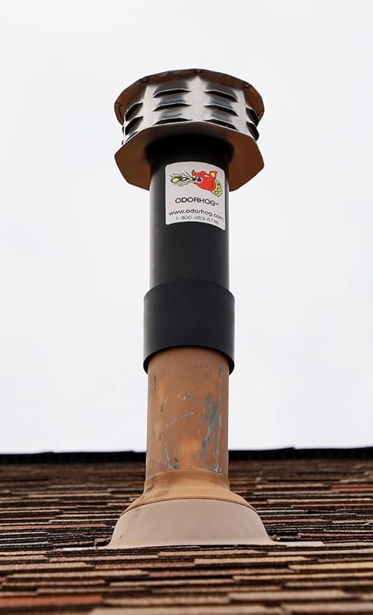 OdorHog Metal Cap Slip On Vent Stack Pipe Filter 4" Black ABS, Removes Outdoor and Sewer Odor Problems (4.0-inch)