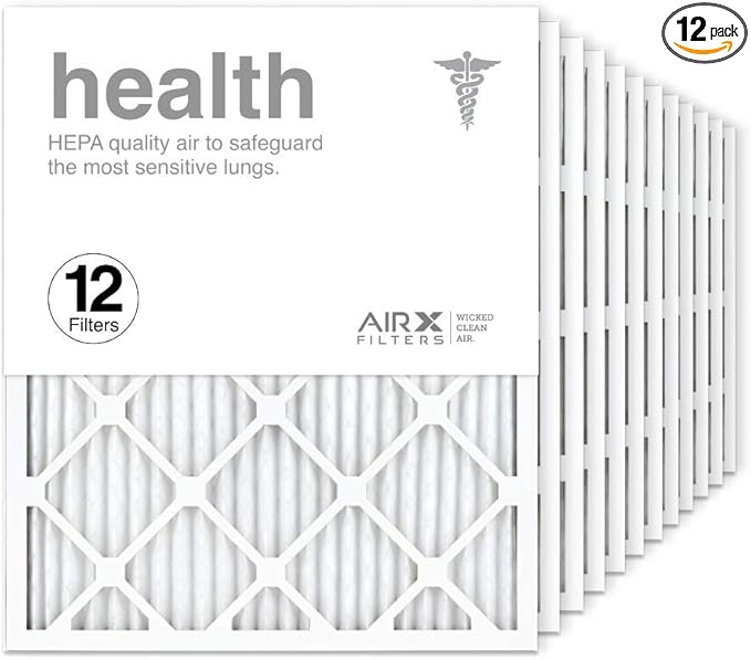 AIRx Filters 20x25x1 Air Filter MERV 13 Pleated HVAC AC Furnace Air Filter, Health 12-Pack, Made in the USA