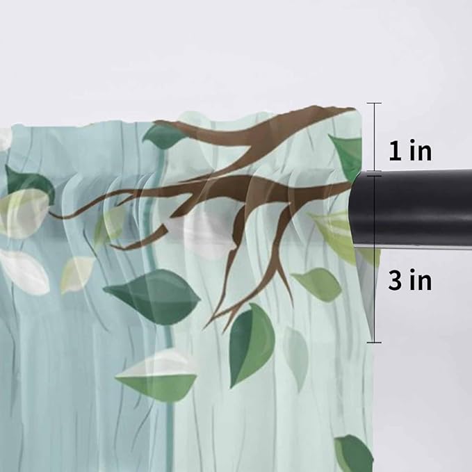 Easter Sheer Valances for Windows 42"x12", Light Filtering Kitchen Curtains Valance, Spring Watercolor Eggs Country Tulip Wooden Grain Rod Pocket Chiffon Curtains for Living Room Bedroom Cafe