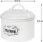 SOTECH Coffee Filter Holder Storage,White Basket Enamel Filter Jar Container in Rustic Farmhouse Distressed Enamelware Design Round for Counter(Metal Coffee Filter Jar)
