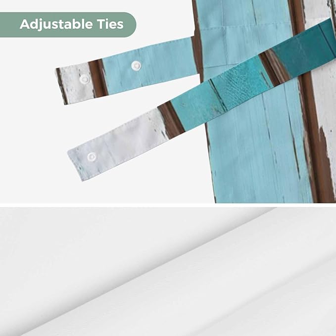Turquoise Teal Tie Up Valance Curtains for Windows, Kitchen Curtains Window Shades, Farmhouse Retro Ombre Wooden Grain Light Filtering Roman Curtain Valances for Bedroom/Bathroom/Cafe 54"x18"
