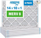 Aerostar 14x18x1 MERV 8 Pleated Air Filter, AC Furnace Air Filter, 6 Pack (Actual Size: 13 3/4" x 17 3/4" x 3/4")