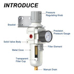 AIRZOE 1/2" NPT Air Filter Regulator Combo Piggyback,5 Micron Brass Element, Semi-Auto Drain,Air Pressure Regulator AW4000-04,0-145 psi Gauge