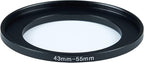 43mm Lens to 55mm Camera Lens Adapter 43mm to 55mm Step Up Ring Adapter Ring for All Brands of UV ND CPL, with Premium Lens Wiping Cloth 2 Pack (43mm-55mm)