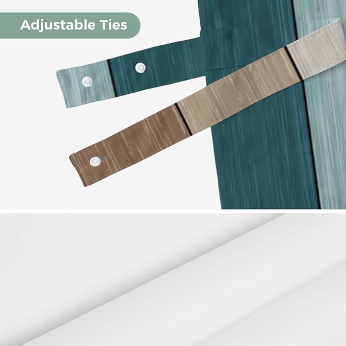 Teal Brown Tie Up Valance Curtains for Windows, Kitchen Curtains Window Shades, Farmhouse Vintage Abstract Wooden Grain Light Filtering Roman Curtain Valances for Bedroom/Bathroom/Cafe 60"x18"