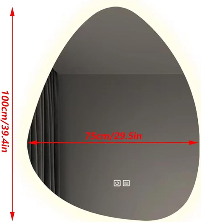 Irregular Bathroom Mirror with LED Lights, Wall Mounted Mirror with Touch Switch and Demister Pad, Drop Shape Decorative Mirror, 3 Colors Dimmable Lighting(A,29.5 * 39.4in/75 * 100cm)