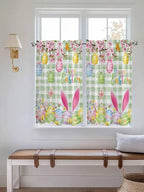 Happy Easter Kitchen Curtains 54 Inches Length, Spring Bunny Eggs Flower Sage Green Plaid Window Treatment Curtain Drapes, Decorative Window Curtains for Bedroom Cafe, 52"x54", 2 Panels