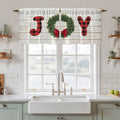 Christmas Wreaths Kitchen Tier Curtains 24 Inch Long 2 Panel Set,Rod Pocket Cafe Small Window Curtains Over Sink,Winter Bow Plaid Farmhouse Wooden Grain Short Drapes for Bathroom Cabinet 27.5"W x 24"L
