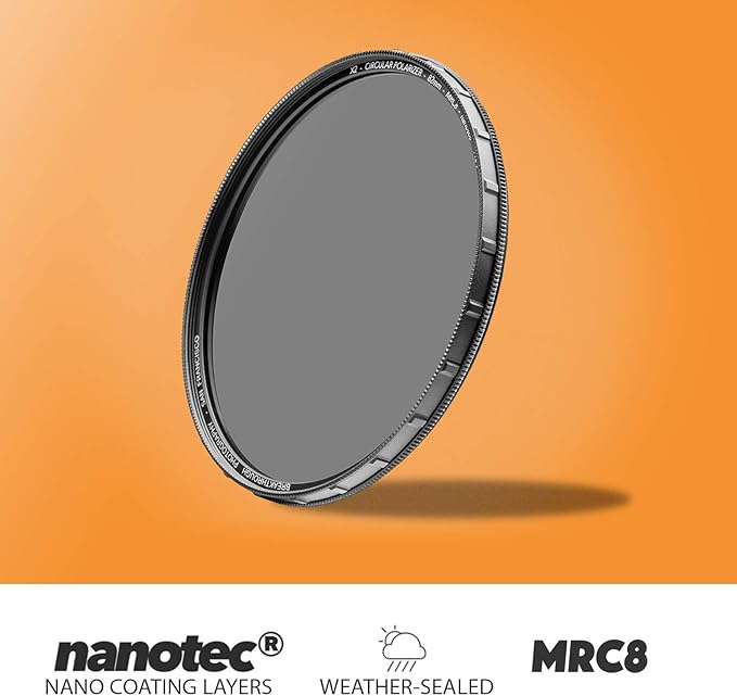 49mm X2 CPL Circular Polarizing Filter for Camera Lenses - AGC Optical Glass Polarizer Filter with Lens Cloth - MRC8 - Nanotec Coatings - Weather Sealed by Breakthrough Photography