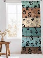 Sheer Curtains 84 Inches Long, Green Brown Paw Print Semi Sheer Curtains Light Filtering Window Treatment, Vintage Farmhouse Country Wooden Grain Privacy Voile Drapes for Living Room 52x84 Inch