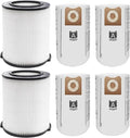 2 Pack Replacement VF4000 Filter for Ridgid Shop Vac Filter 5-20 Gallon, Standard H13 HEAP Wet/Dry Rigid Shop Vac Filters Compatible with Husky 6-9 Gallon Vacs, With 4 Pack VF3502 Bags