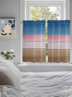 Blue Pink Brown Gradient Wood Grain Window Valance Curtains, Vintage Wood Board Light Filtering Kitchen Valance with 3-inch Rod Pocket for Living Room Bathroom Bedroom,2 Panel,52x45In