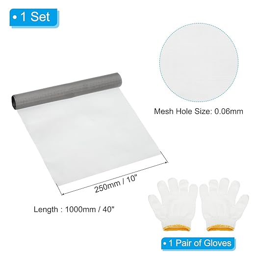 PATIKIL 40" L x 10" W Woven Wire Mesh, 250 Mesh 304 Stainless Steel Air Vent Filter Screen with Gloves for Window Security Vent Cover Filtration Animals Fence