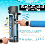 Aquarium Filter for 75-200 Gallon Tank, U-V Fish Tank Green Clean Machine Submersible Powerful Pump Canister Filter 300GPH for Pond Turtle Tank Saltwater Freshwater Crystal Clear Green Killing
