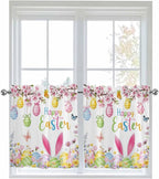 Happy Easter Half Window Curtain 36 Inches Long, Spring Watercolor Bunny Eggs Flower Branch Window Treatment Curtain Drapes, Small Tier Curtains for Bathroom Over Sink, 27.5"x36", 2 Panels