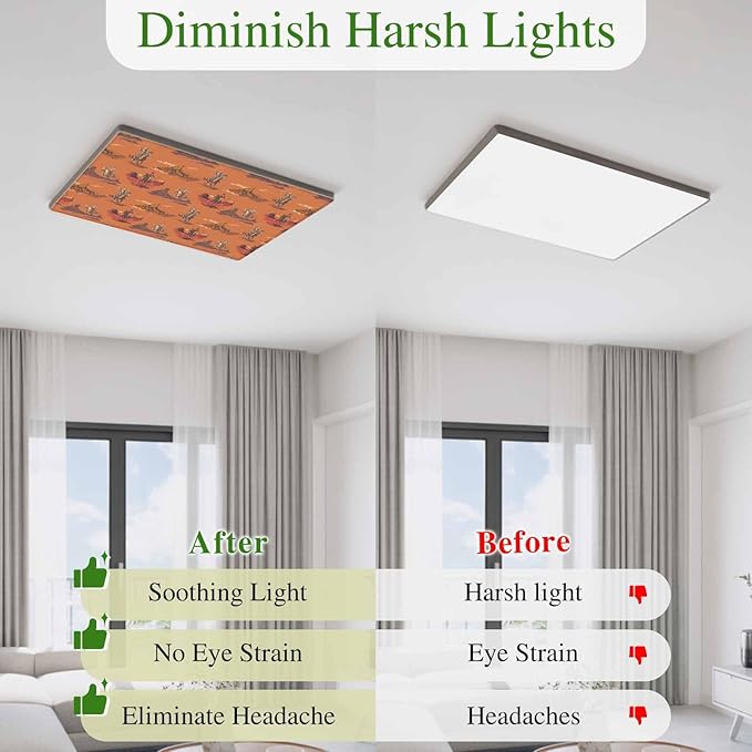 Cowboys Horses 3 Pcs Fluorescent Light Covers 4 x 2 Feet, Desert Ethnic Winds Orange Background Covers for Ceiling Lights Magnetic Light Cloth Filter for Classroom Office Home