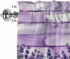 Kitchen Valances for Window, Retro Lavender on Farm Wood Grain Light Filtering Rod Pocket Valance Curtain, Watercolor Purple Flowers Short Curtains Window Topper for Bedroom Living Room 42x12in