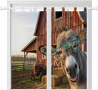 Farm Donkeys Bedroom Curtains 72 Inch Length, Window Curtains Tab Top, Farmhouse Barn Funny Animals Butterfly Light Filtering Window Treatments Drapes 52"x72" 2 Panel