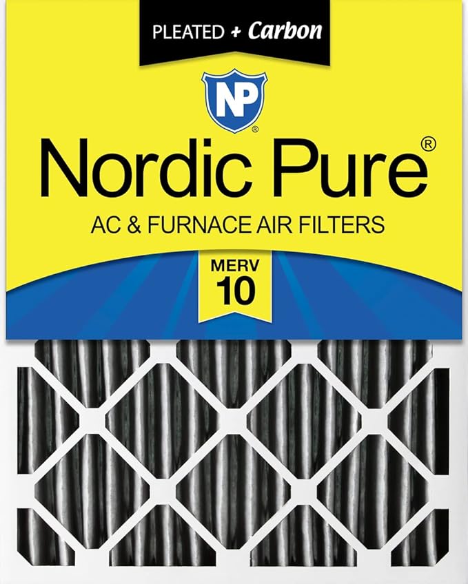 Nordic Pure 16x25x4 (Actual Size: 15 1/2 x 24 1/2 x 3 5/8) Furnace Air Filters MERV 10 Pleated + Carbon 1 Pack