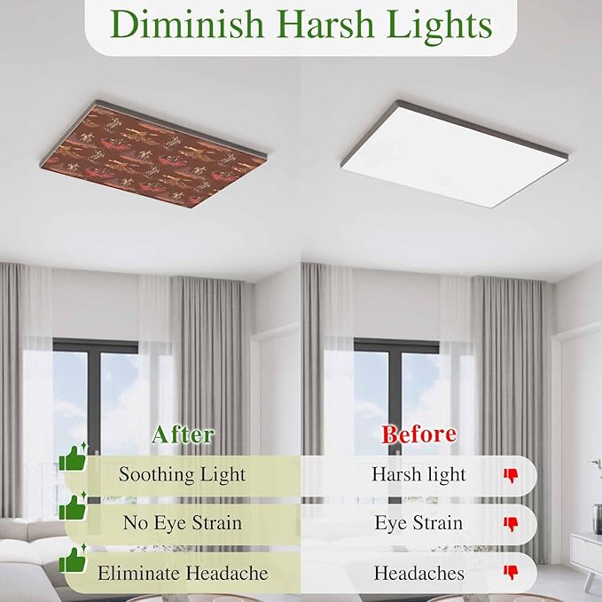 Cowboys Horses 3 Pcs Fluorescent Light Covers 4 x 2 Feet, Desert Ethnic Winds Dark Brown Background Covers for Ceiling Lights Magnetic Light Cloth Filter for Classroom Office Home
