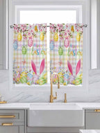 Happy Easter Tier Curtains 45 Inches Long, Spring Bunny Colorful Eggs Flower Plaid Window Treatment Curtain Drapes, Small Curtain Drapes for Bathroom Laundry Room, 27.5"x45", 2 Panels