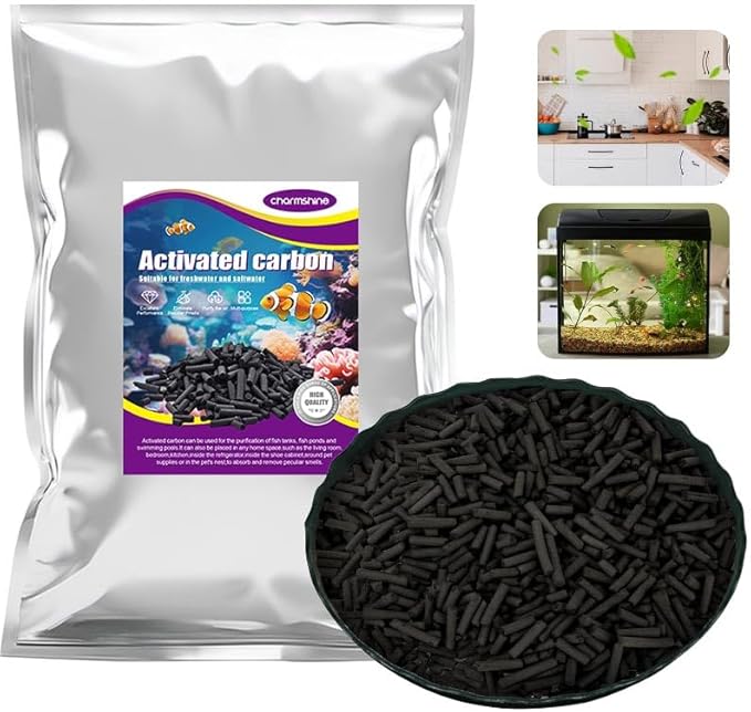 Activated Carbon Pellets for Aquarium Filter Media Activated Charcoal Bulk Fish Tank Charcoal Pellets Carbon Aquarium Filter for Fish Tanks, Freshwater,Saltwater (2.4lb with Mesh Bag)