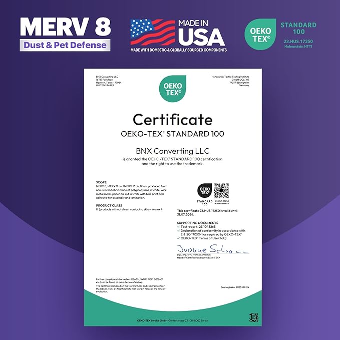 BNX TruFilter 16x25x4 (15.5’’ x 24.5’’ x 3.63‘’ Slim Fit) MERV 8 Air Filter 2-Pack - MADE IN USA - Air Conditioner Furnace Filters HVAC AC Furnace Filters for Dust, Pet, Mold, Pollen MPR 600-700 FPR 5