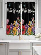 Spring Flowers Bedroom Curtains 63 Inches length, Watercolor Country Colorful Floral Black Window Treatment Curtain Drapes, Rod Pocket Curtain Panels for Living Room Kitchen, 42"x63", 2 Panels