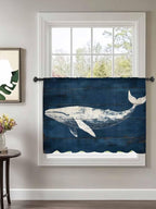 Sheer Curtains 45 Inch Length, Summer Whale Semi Sheer Curtains Light Filtering Window Treatment, Ocean Vintage Wooden Grain Blue Privacy Voile Drapes for Living Room Bedroom 52x45 Inch