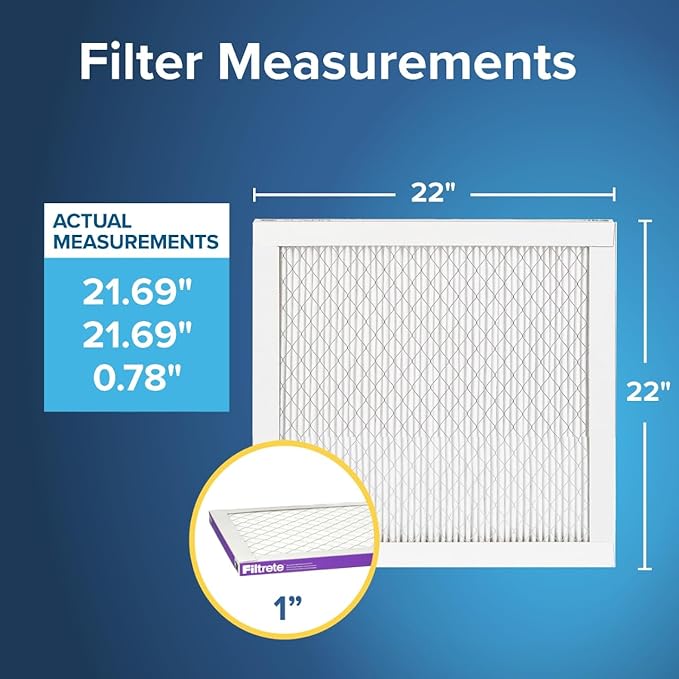 Filtrete 22x22x1 AC Furnace Air Filter, MERV 12, MPR 1500, CERTIFIED asthma & allergy friendly, 3 Month Pleated 1-Inch Electrostatic Air Cleaning Filter, 6-Pack (Actual Size 21.69x21.69x0.78 in)