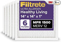 Filtrete 14x14x1 AC Furnace Air Filter, MERV 12, MPR 1500, CERTIFIED asthma & allergy friendly, 3 Month Pleated 1-Inch Electrostatic Air Cleaning Filter, 6-Pack (Actual Size 13.81x13.81x0.78 in)