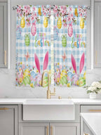 Happy Easter Living Room Curtains 72 Inches length, Spring Watercolor Bunny Eggs Flower Blue Plaid Window Treatment Curtain Drapes, Light Filtering Drapes for Bedroom Laundry Room, 52"x72", 2 Panels