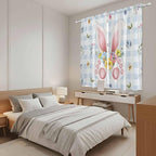 Easter Window Curtains 63 Inch Long 2 Panel Set, Rod Pocket Bedroom Curtains & Drapes, Spring Rabbits Ears Feet Floral Blue Lattice Light Filtering Window Treatment for Living Room 42"W x 63"L