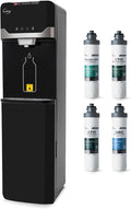 iSpring Bottleless Water Cooler Dispenser with 4-Stage Filtration, SGS-Tested 99% of PFAS, Lead, Chloramine Removal, Hot, Cold, Room Temp, Stainless Steel, Black, Model: DS4B-MAX