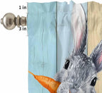 Easter Kitchen Curtain Set, Spring Grey Rabbit Carrots Colorful Wooden Plank Window Valance and Tiers 24" Length, Light Filtering Short Curtains Valance for Cafe Bathroom Bedroom 54"x18"