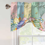 Easter Tie Up Valance Curtains for Windows, Kitchen Curtains Window Shades, Spring Rabbit Ears Foot Eggs Floral Wooden Grain Light Filtering Roman Curtain Valances for Bedroom/Bathroom/Cafe 42"x18"