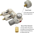 YSIL 3/8" NPT Air Filter Dryer Double Air Filters Compressor Water Separator Pressure Regulator Combo 5 Micron Brass Element(Semi-Auto Drain)