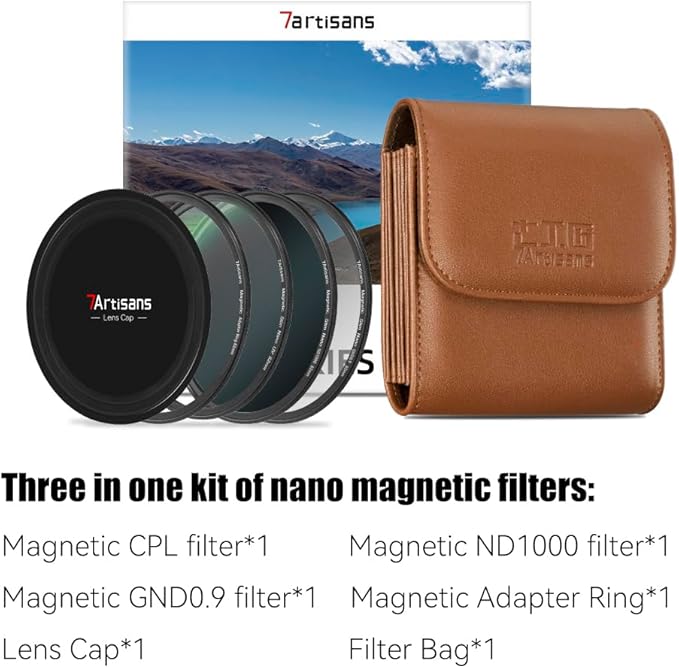 7artisans Nano Magnetic Filter UV Filter ND Light Reduction Filter/CPL Polarization Filter/GND Gradient Filter/Black Mist 1/4 Portrait Photography Filter Suitable for Lens(67mm 3-in-1 Set)