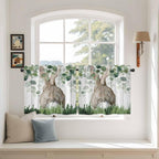 Easter Tier Curtains, Country Rabbit Botanical Leaves Wooden Grain Light Filtering Kitchen Curtains, 2Pcs Rod Pocket Half Window Treatments Panels for Sink Cafe Cabinet Camper 27.5x24 Inches